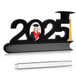 Capoda 2025 Graduation Signature Picture Frame Wooden DIY Graduation Photo Frame with White Ink Marker and Mini Graduation Hat for Graduation Class of 2025 Gifts Girls and Boys Son Daughter