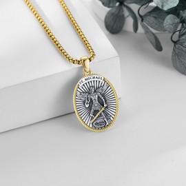 ONEFINITY Saint Michael Necklace for Men 925 Sterling Silver St Michael Pendant Necklace Archangel Amulet Medal Protection Jewellery for Men Women