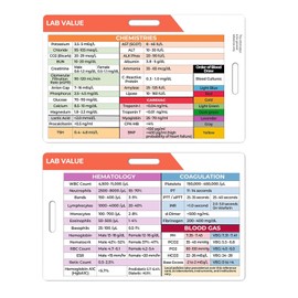 Lab Value Reference Card - Quick Clinical Guide for Nurses, Med Students & Nursing Workers, Double Sided Cheat Sheet Badge Card, 5 Pcs