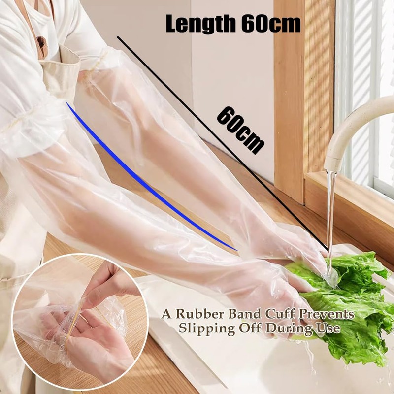 Generic Long Arm Gloves - 50 Pieces, 60cm, Transparent, Waterproof,