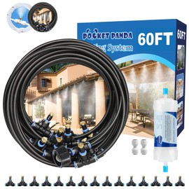 Misters for Outside Patio, Outdoor Water Misting Cooling System w Filter, 60FT|18M. Backyard Mist Kit for Garden, Greenhouse, Fan,Deck,Umbrella,Canopy,Pool,Porch,Trampoline,Park,BBQ Party Accessories