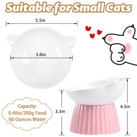 Wellbro Ceramic Raised Cat Bowl，Tilted Raised Cat Bowl Anti Vomit Cat Bowls for Indoor Cats Whisker Friendly Pet Feeder for Cats Puppies, Microwave and Dishwasher Safe