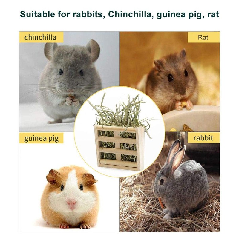 Rabbit Hay Feeder Rack, Wooden Fixed Grass Manger Hay Dispenser