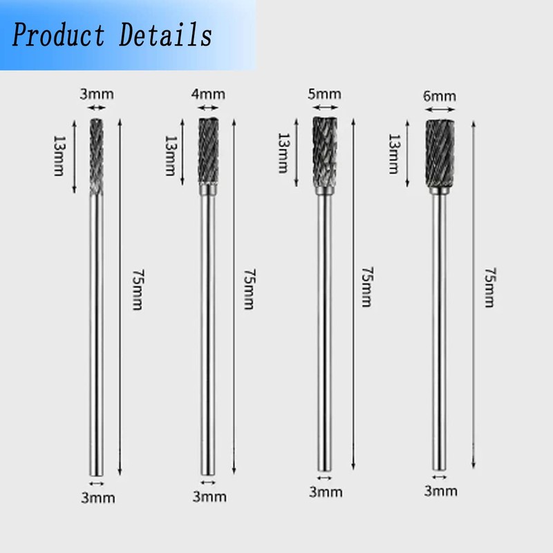 Luo ke 75mm Extra Long Carbide Burr Sets, 1/8 Inch