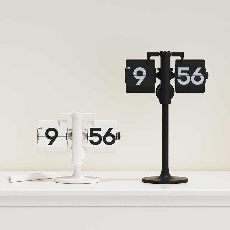 mooas Standing Height Adjustable Flip Desk Clock (White), Retro Vintage