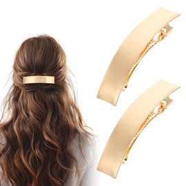 AOZUO 2Pcs French Gold Hair Clips, Metal Hair Barrettes for Women Minimalist Square Hair Pins Non-Slip Ponytail Holder Hair Clip for Thin Thick Fine Hair Wedding Accessories for Women Girls (Gold)