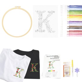 Topapfo Alphabet Letter Stick and Stitch Embroidery Stabilizers Embroidery Kit for Beginners Adults Name Floral Embroidery Pattern Water Dissolve for Clothing Jeans T-Shirts Crafts