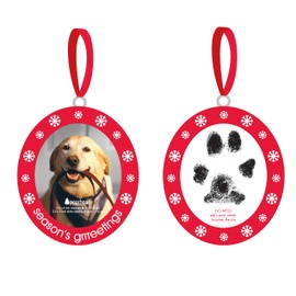 Pearhead Christmas Pawprints Double-Sided Holiday Photo Ornament, Season's Grrreetings Dog or Cat DIY Pawprint Keepsake, Pet Picture Christmas Tree Ornament, With Included Clean-Touch Ink Pad