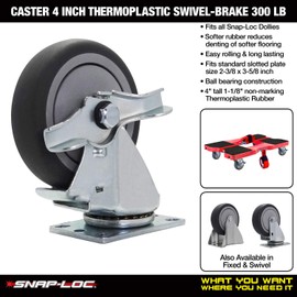 Caster 4 INCH Swivel Brake 375 lb Thermoplastic Rubber, Standard Plate 1-3/4"x2-7/8"