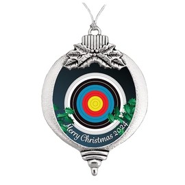 Archery Target Field 3D Merry Christmas Bulb Ornament Silver Metal Gift