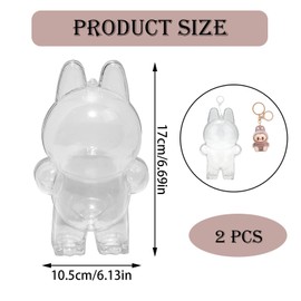 1 Pcs Protective Case for Plush Figure Doll, and 1 Pcs Key Chain, Transparent Figure Display Case,for Protective Blind Box Figures, Transparent PVC Case, Easy Installation