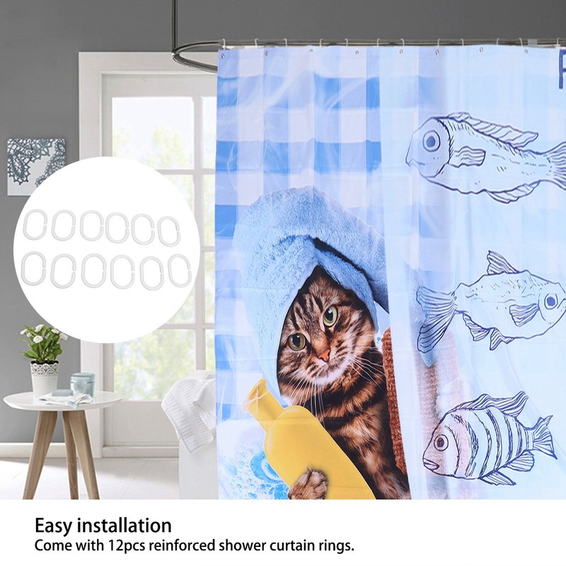 Cute Cat Fish Pattern Shower Curtain Waterproof Bathroom Decorative Bath