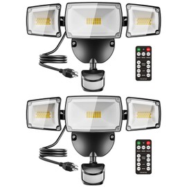 USTELLAR 55W Plug in Motion Sensor Lights Outdoor, Flood Lights Motion Sensor with Remote Control, Dusk to Dawn Security Light for Outside, 5000k, 5500lm, IP65 Waterproof for Porch, Yard-2 Pack