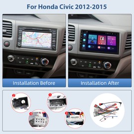 Car Radio Stereo for Honda Civic 2012 2013 2014 2015 with Wireless Carplay Android Auto 9" 1080P HD IPS Touch Screen Bluetooth GPS WiFi HiFi Audio 16EQ DAB 2 USB SWC Backup Camera Support OBD2/DVR