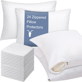 Shimeyao 12 Pcs Zippered Pillow Protectors Bulk Standard Bedding Pillow Cases Soft Breathable Cotton Sateen Dust Protection Covers White Cases for Home Hotel Rental (20 x 30 Inch)