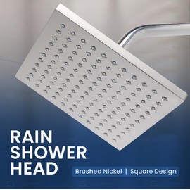 SUPPLYGIANT High Pressure Shower Head, Rain Shower Head with Brushed Nickel Finish Modern Design Square Rainfall Showerhead, 2.5 GPM, Single Function Easy to Clean, 8 Inch Face