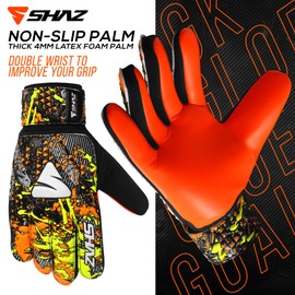 Shaz Soccer Goalkeeper Gloves for Kids Boys Children Youth,Funky Football Goalie Gloves Anti Slip 4mm Latex Palm with Strong Grip & Double Wrist Protection (Size 8 suitable for size M-L adult, Orange)