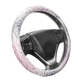ZYHW Car Steering Wheel Cover Universal 15 Inch Middle Size Auto Anti-Slip Leather Wheel Protector with Flower Grain Design White Style