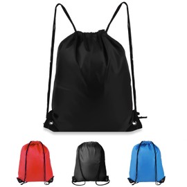 qisheng Drawstring Gym Bag for Kids & Adults, Large Sports Backpack String Swim Drawstring PE Bags for Women Men, Travel Beach School Bag with Waterproof - Black