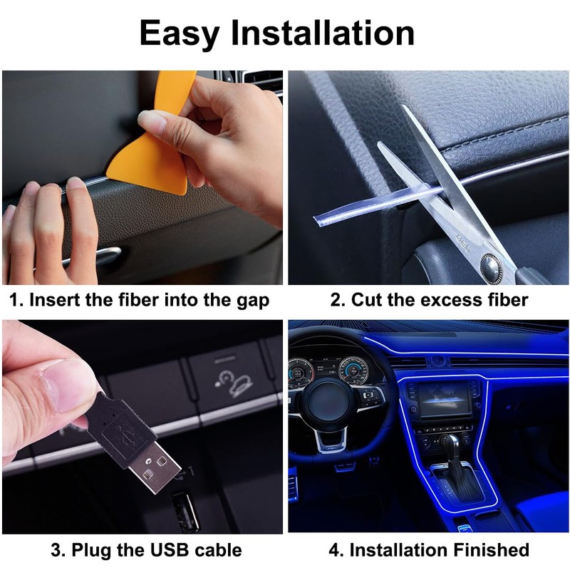 EL Wire Interior Car LED Strip Lights, 16.5FT USB Neon