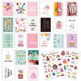 24 Unique Happy Birthday Cards, Assortment Birthday Cards with Envelopes and Stickers, Premium Quality Blank Inside Cards, Perfect for Personalizing Your Birthday Greetings