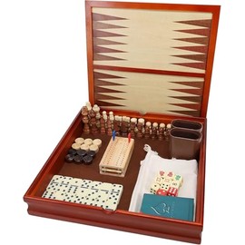 WE Games Juego combinado de madera 7 en 1  ajedrez, damas, backgammon, dominó, cunas y cartas, juego de mesa combinado de madera de nogal de 12...    