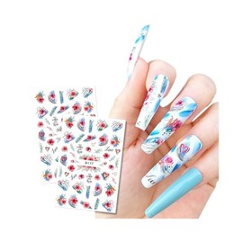 Rose Daisy Heart Love Flower Nail Sticker Geometric Stripes Line Leopard Print B117 Nail Wraps Art Stickers Manicure Supplies for Women for Home Nails Full Long Lasting Easy Apply and Remove