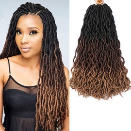 6Packs Faux Locs Crochet Hair 18 Inch Ombre Soft Gypsy Locs Wavy Crochet Braids 3 Tone Deep Curly Wavy Twist Braided Hair Extensions Goddess Locs Crochet Hair (45.72 cm, 1B/30/27)
