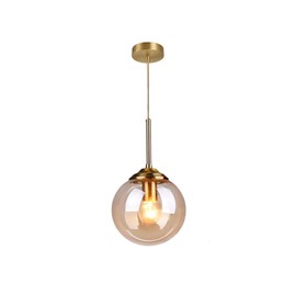 AULLAZFR 7.8 in Amber Glass Globe Pendant Light Fixtures and Gold Brass Finish Simple Style Glass Ball Pendant Hanging Lamp for Bedside(Amber)