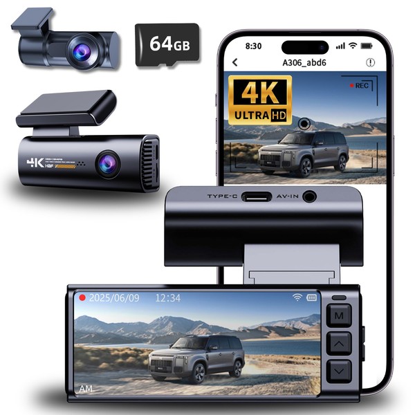 Dash Cam Front and Rear, 4K Front + Rear 2K