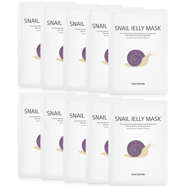 SKEDERM Korean Face Mask | Snail Jelly Sheet Mask 10 Sheets | Hydrating Sheet Mask | Anti-Wrinkle Korean Skin Care | Anti-Aging Sheets Pack | Moisturizing | Snail Secretion Filtrate 5,000ppm