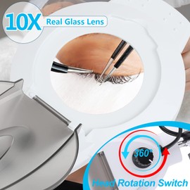 KIRKAS 10X Magniyfing Floor Lamp with 4 Wheel Rolling Base for Estheticians 2,200 Lumens LED Magnifier Lighted Glass Lens, Adjustable Stand & Swivel Arm Floor Lamp for Reading, Crafts, Tasks-White