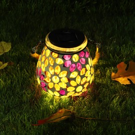 GOESWELL Mosaic Solar Lanterns Lights Outdoor Waterproof Hanging Solar Lights Solar Tabletop Decorative Table Lamps for Garden Backyard Porch Patio Lawn Party Decor , Grass (Flower)