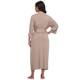 Women's Soft Robes Lightweight Kimono Loungewear Long Nightgown Knit Bathrobe Casual Sleepwear Pajamas with Pockets, Khaki Large