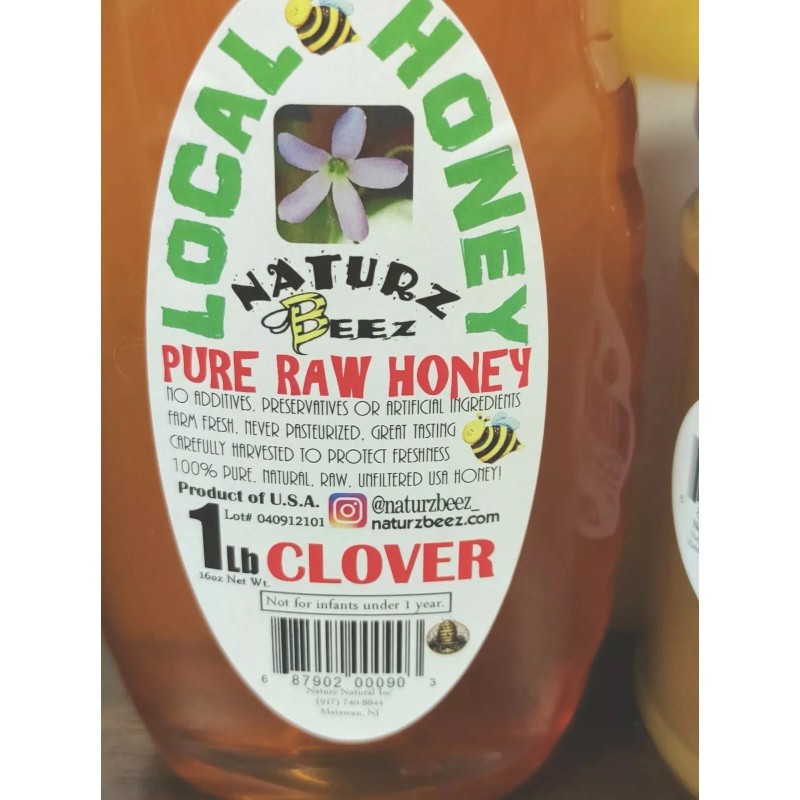 NATURZ BEEZ RAW HONEY CLOVER 1Lb / 454g with Free