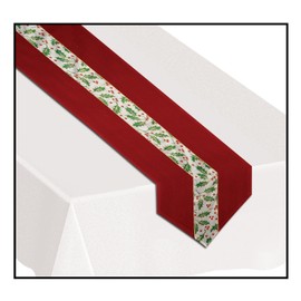 Christmas Holly Fabric Table Runner Party Accessory (1 count) (1/Pkg)
