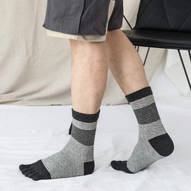 ZAKASA Men’s Toe Socks Cotton Five Finger Crew Socks Athletic Running Socks 5 Pairs, Mixed-1, 13-15