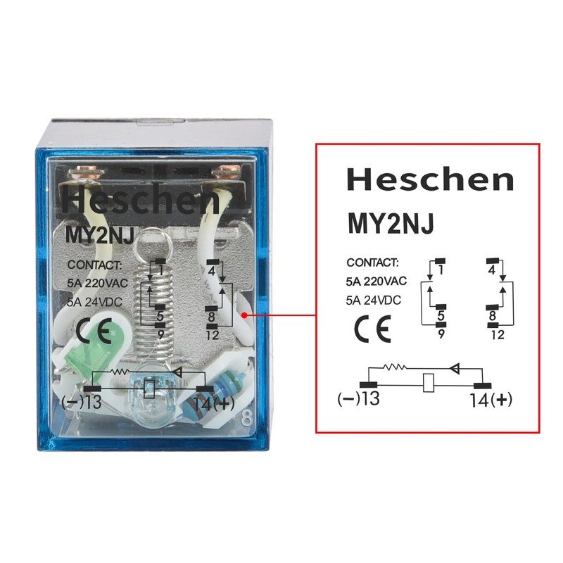 Heschen Universal Relay MY2NJ 12VDC Coil 5A 24VDC / 220VAC