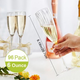 Homvle Plastic Champagne Flutes 96 Pack, Disposable Plastic Champagne Glasses 6 OZ, 1- Piece Construction Plastic Wine Glasses for Parties/Wedding