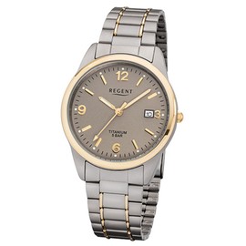 Regent Men's Quartz Watch with Elegant Analogue Display and Silver Titanium Bracelet Grey Gold Quartz Brown Dial Brown URF1107