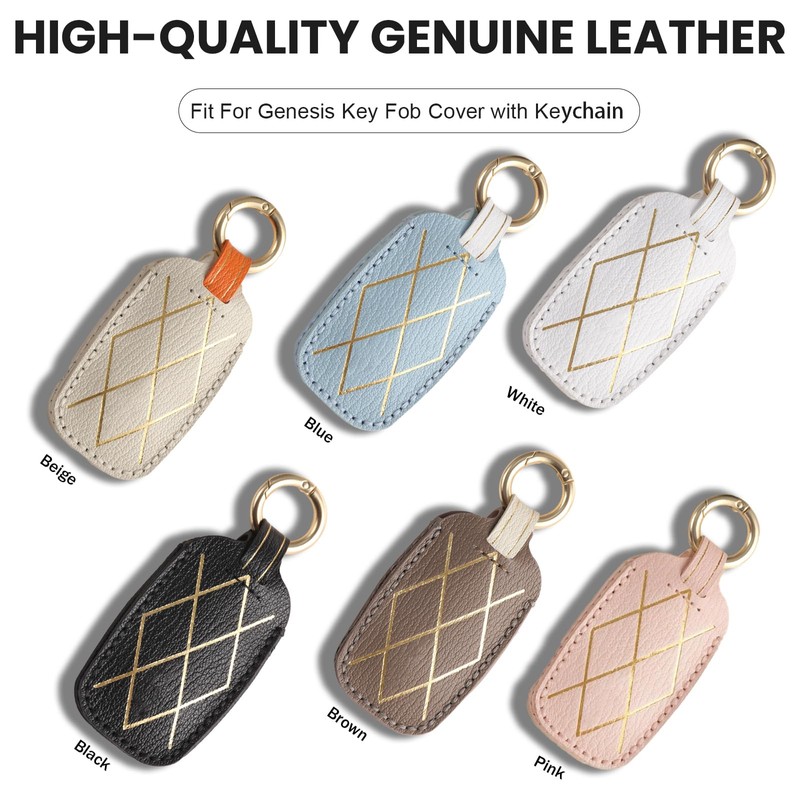 8-Button Leather Key Fob Cover, Compatible with Genesis GV80 GV60