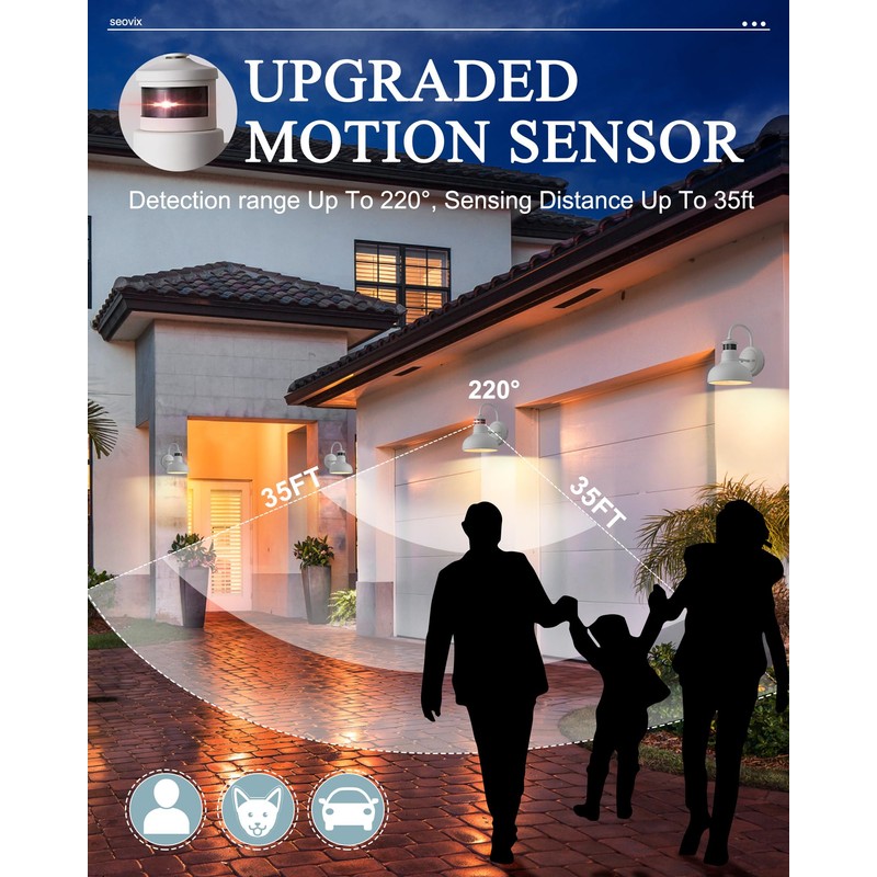 7" Outdoor Light Fixture with Motion Sensor, Dusk to Dawn