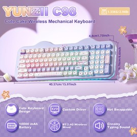 YUNZII C98 Cute Wireless Mechanical Keyboard(Purple Mao, Candy Switch)