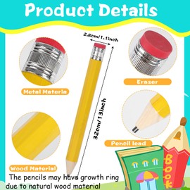 FOIMAS 3pcs Giant Wooden Pencils,13.4 Inch Novelty Jumbo Pencil Prop with Eraser for School Office Prop Supply Novelty Gift,Yellow