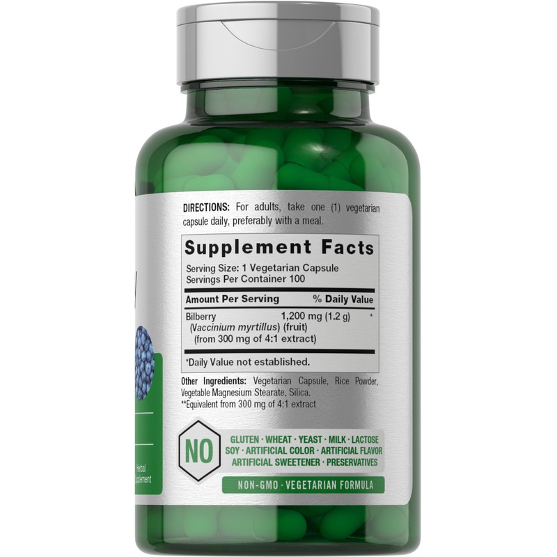 Horbäach Bilberry Fruit Extract 1200mg | 100 Capsules | Vegetarian,