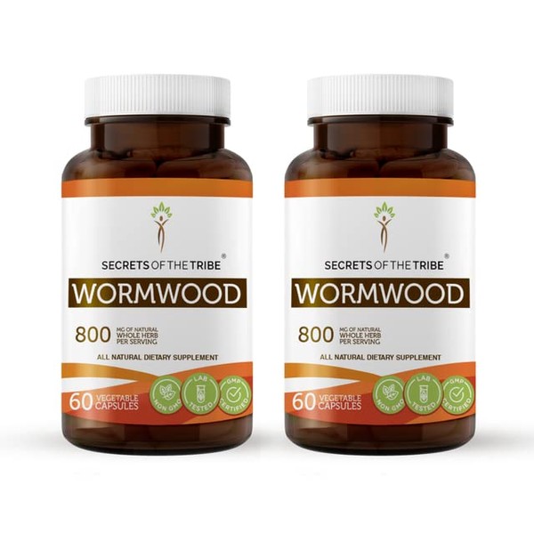 Secrets of the Tribe Wormwood 2x60 Capsules, Made with Vegetable Capsules and Artemisia Absinthium Healthy Stomach (2x60 Capsules)