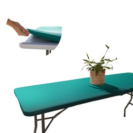 Rectangular Tablecloth with Elastic Band, 182 x 76 cm, Washable Garden Tablecloth, Green, Weatherproof & Non-Slip, Perfect for Outdoor, Camping & Bar Tables