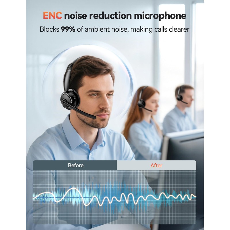 TECKNET Wireless Headset, 5.3 ENC Bluetooth Headset with Microphone, Computer
