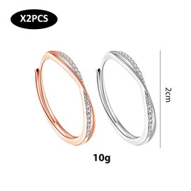 AIRTILY 2 Types of Women Rings Elegant Diamond Ring Set Adjustable Open Ring Women Eternity Ring Line Diamond Ring, Non-precious metal