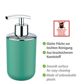 WENKO Seifenspender Brasil Grün - Flüssigseifen-Spender, Spülmittel-Spender Fassungsvermögen: 0.32 l, Kunststoff (TPE), 7.3 x 16.5 x 9 cm, Grün, 16.5 x 9 x 7.3 cm